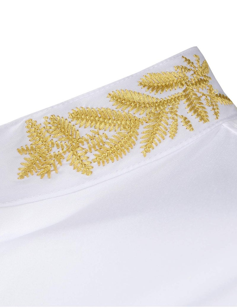 ZEROYAA Mens Hipster Gold Embroidery Mandarin Collar Slim Fit Long Sleeve Casual Dress Shirts Z52 White Large - Image 5